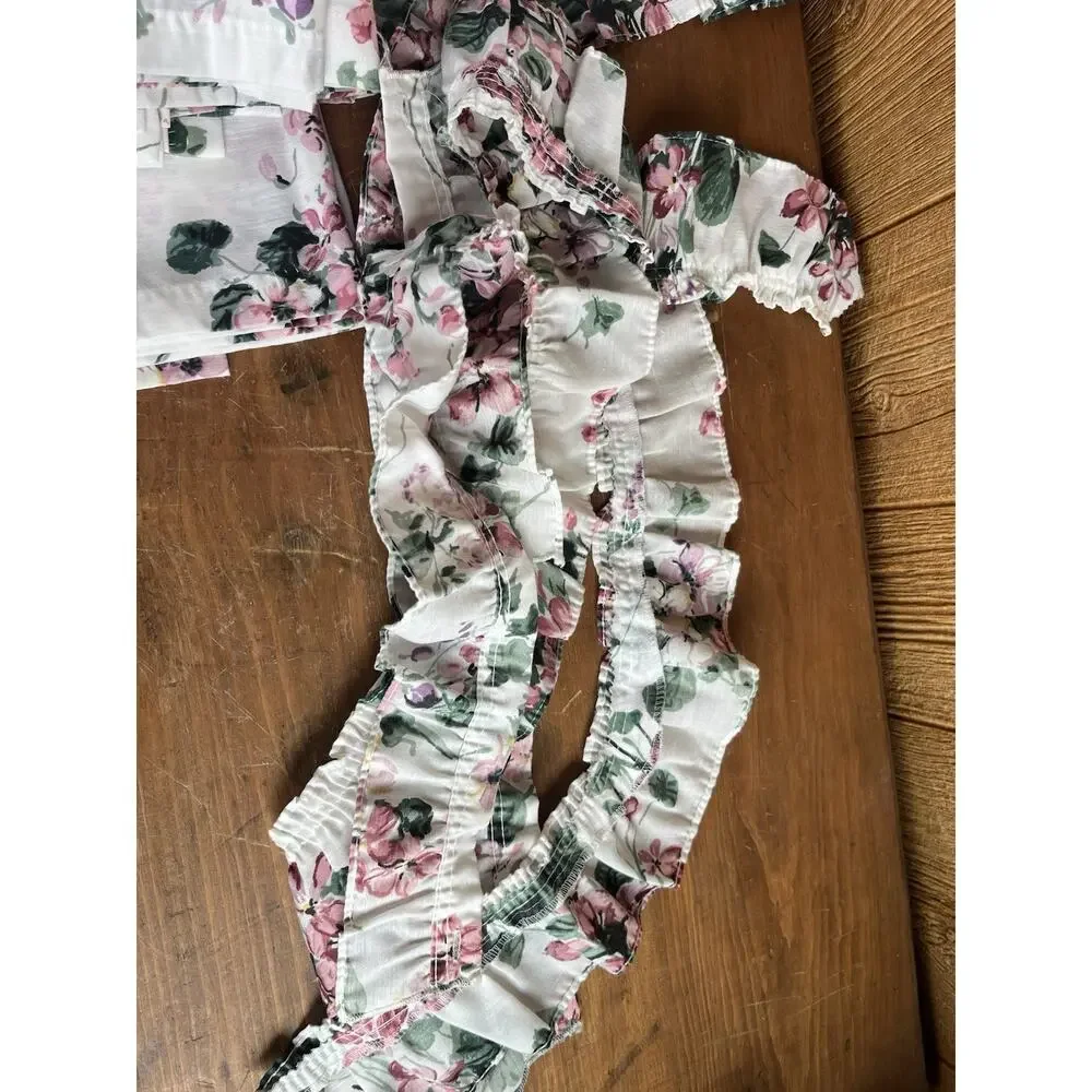 Floral Cottage Curtain Valance Pillow Pink Green Ruffled Shabby Chic Handmade